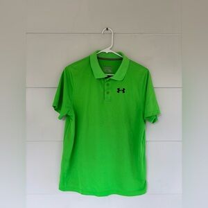 Under Armour Youth’s XL Heat Gear Loose Polo Pullover Shirt Neon Green Collared